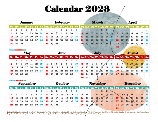 Printable 2023 Yearly Calendar With Holidays Premium Template 2661 