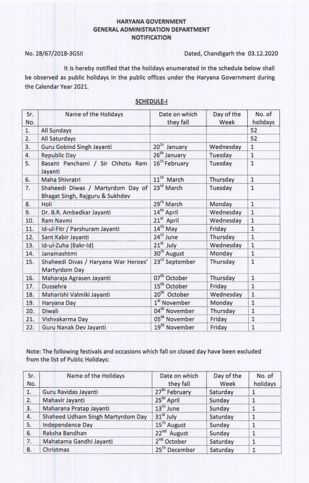 Holiday Calendar 2023 Punjab Govt