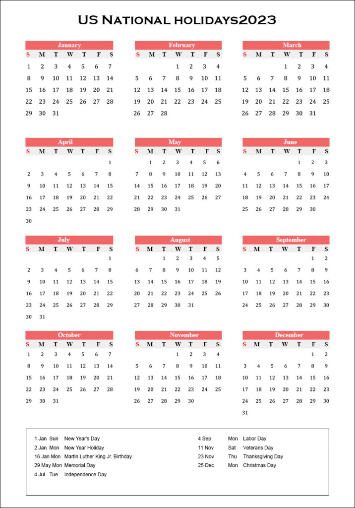 US Calendar 2023 With National Holidays Archives The Holidays Calendar