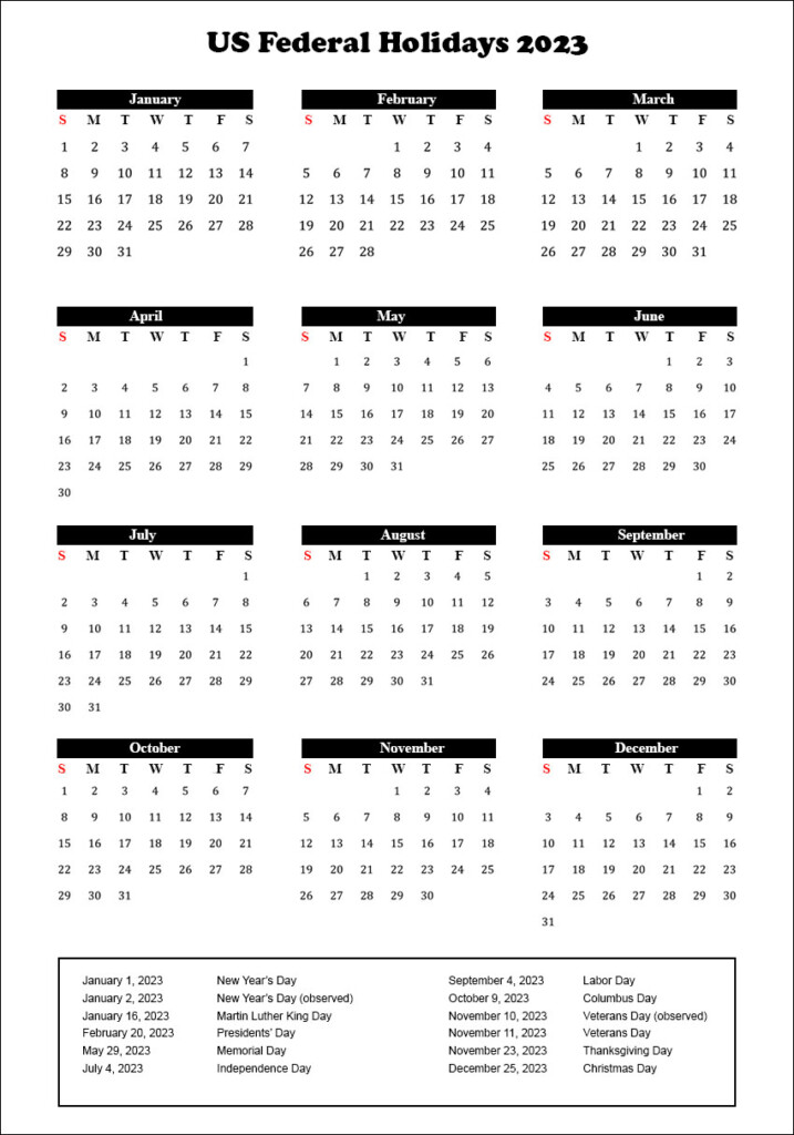 US Federal Holidays 2023 USA Calendar 2023 With Federal Holidays 