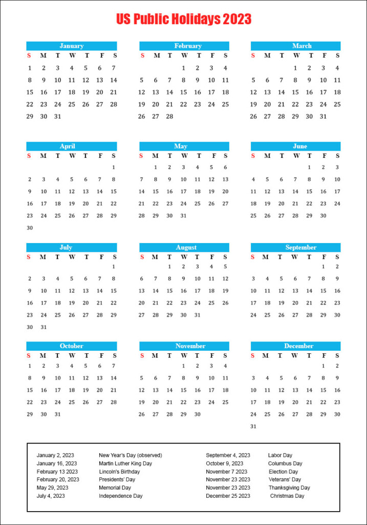 US Public Holidays 2023 With Yearly Printable Calendar