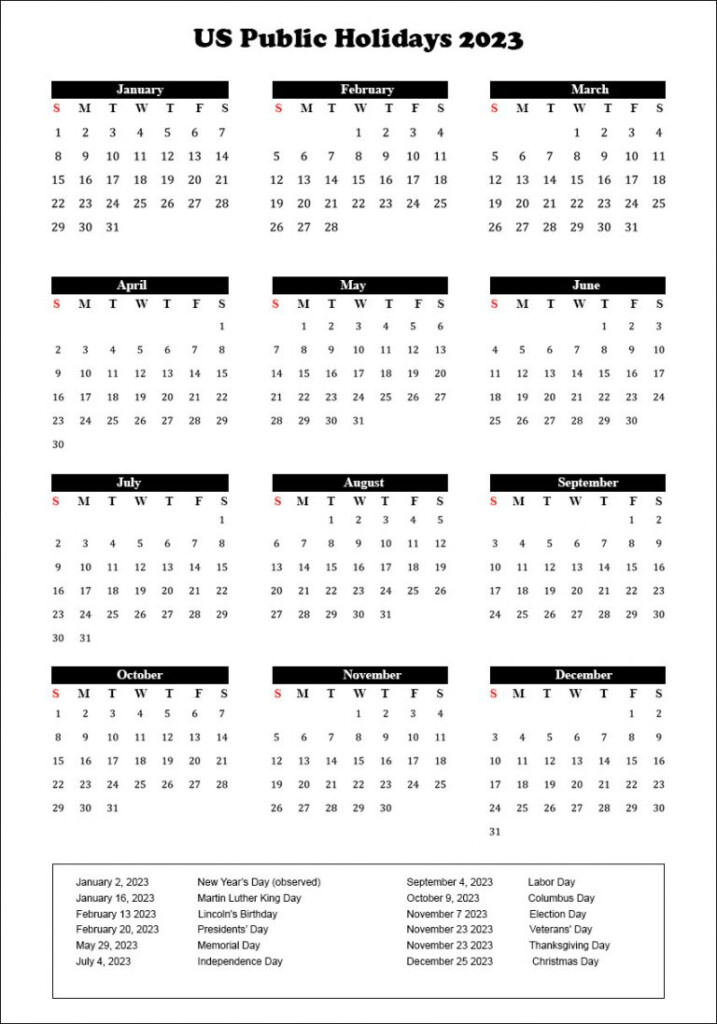 US Public Holidays 2023 With Yearly Printable Calendar