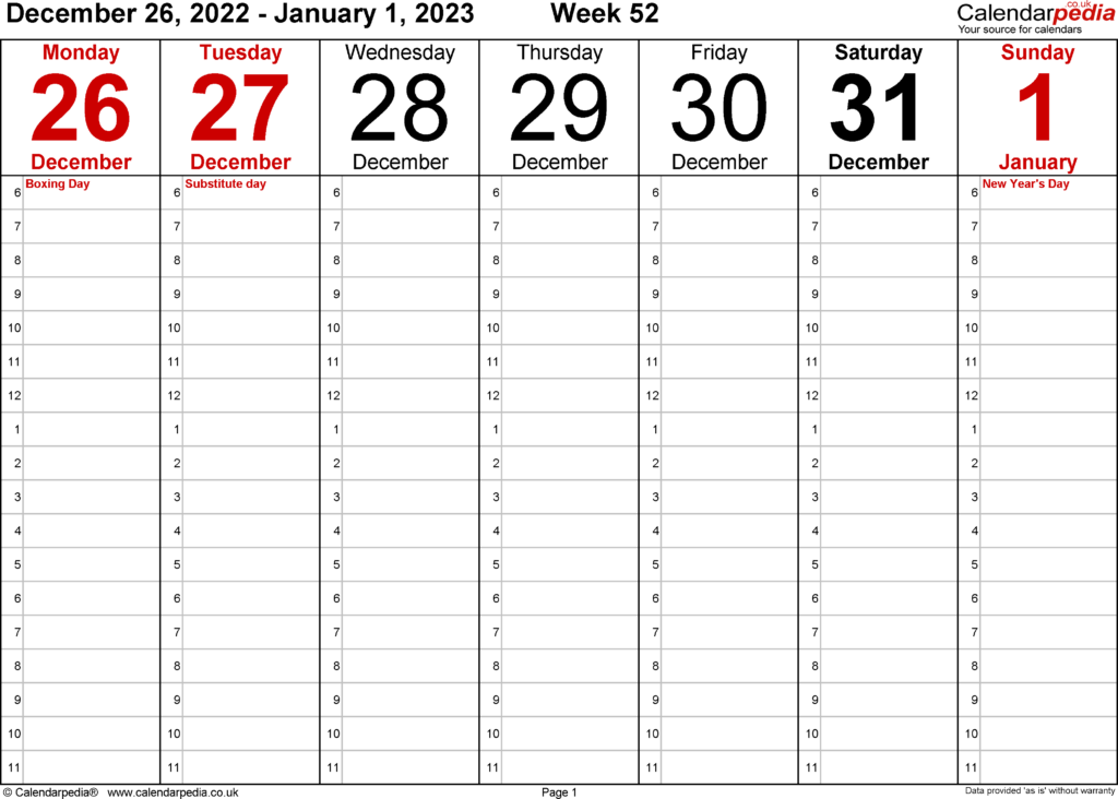 Weekly Calendar 2023 UK Free Printable Templates For Word