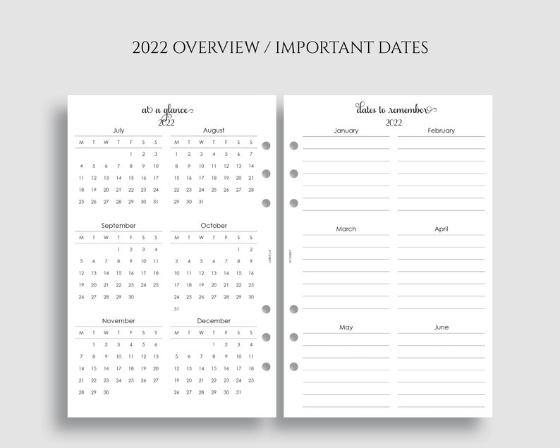 Yearly Calendar Bundle 2022 And 2023 Year at a Glance Dates Etsy